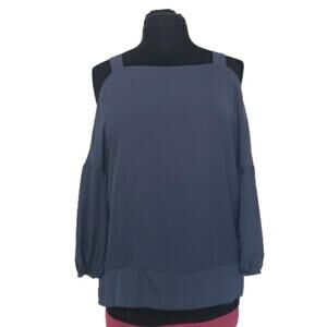 NEW Cold Shoulder‎ Navy Blue Half Sleeve Square Neck Top by Goldspark Small